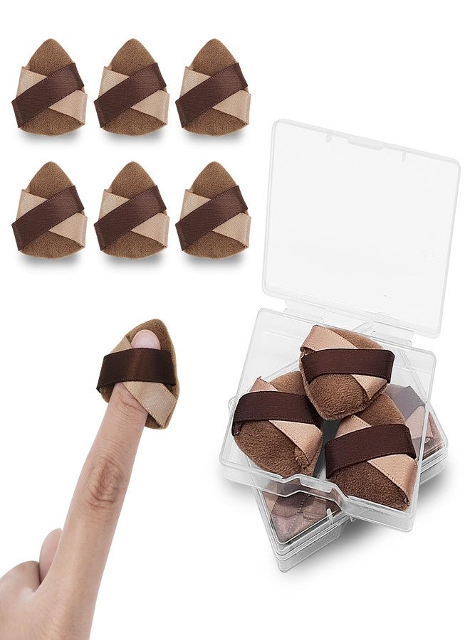 مجموعة LuckyOpt Mini Loose Powder Puff، 6 قطع من إسفنجات البودرة المخملية للأصابع مع حافظات سفر لتثبيت مكياج أحمر الخدود/الظلال/الهايلايتر/العيون، إسفنجات بودرة صغيرة قابلة لإعادة الاستخدام لإطلالة طبيعية ورقيقة (بني) - Image 1