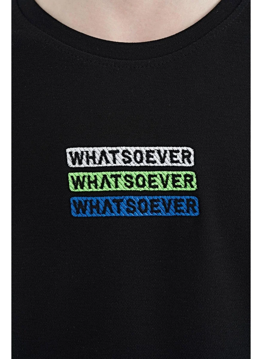 Tommy Life Black Text Embroidered O Neck Oversize Boy T-Shirt - 11146