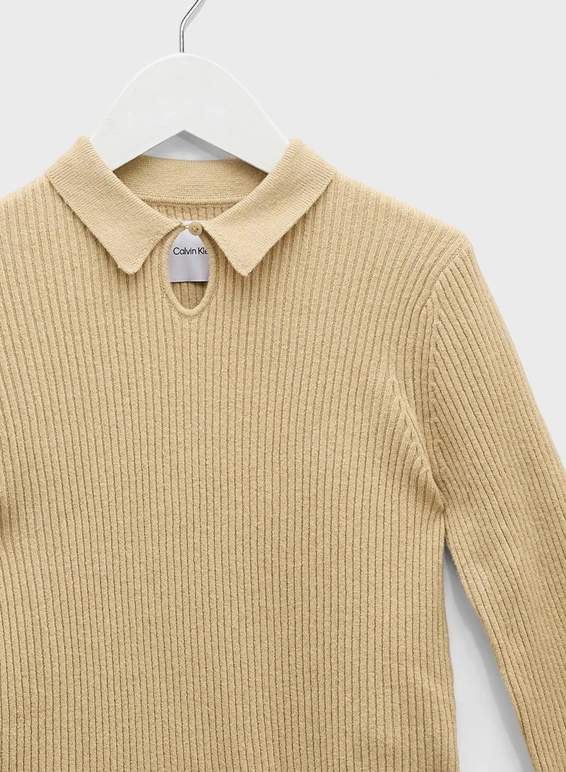 Calvin Klein Jeans beige Youth Essential Sweater for Women | Best Price UAE
