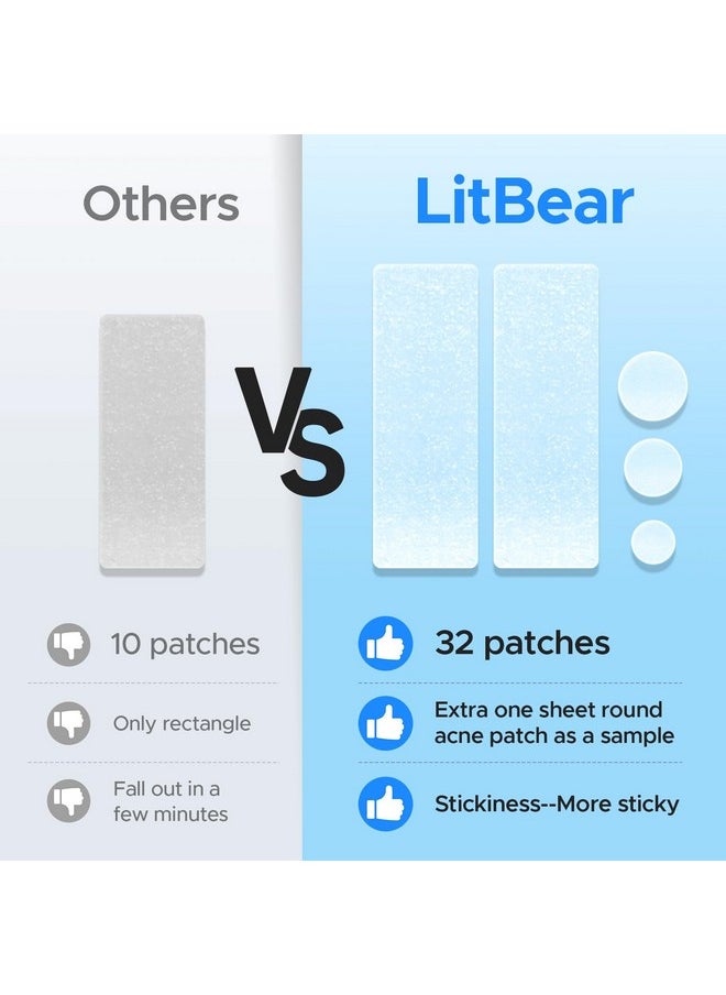 LitBear LitBear Large Pimple Patches for Face (4 Sizes 80 Patches), Big Acne Patches, XL Hydrocolloid Bandages Strips for Body, Forehead, Cheek, Chin, Butt, Back & Chest, Rectangle hydrocolloid Patch  - Image 5