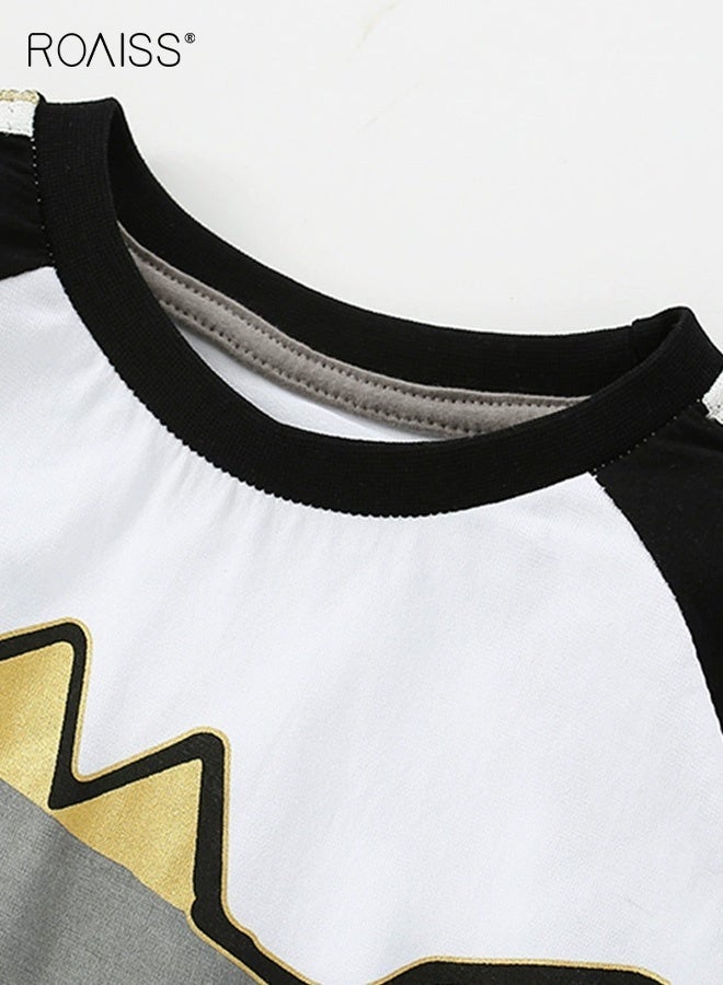 roaiss 2PCS Boys Fall Spring Outfits with Dinosaur Pattern, Stylish Sweatshirt and Pants Set for Boys, Casual Sweatsuit with Long Sleeve Pullover and Elastic Waist Cuffed Pants, Suitable for Daily Wear or Any Occasion - Image 2