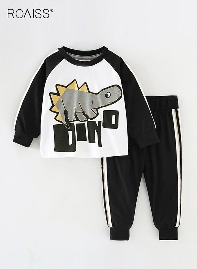 roaiss 2PCS Boys Fall Spring Outfits with Dinosaur Pattern, Stylish Sweatshirt and Pants Set for Boys, Casual Sweatsuit with Long Sleeve Pullover and Elastic Waist Cuffed Pants, Suitable for Daily Wear or Any Occasion - Image 1