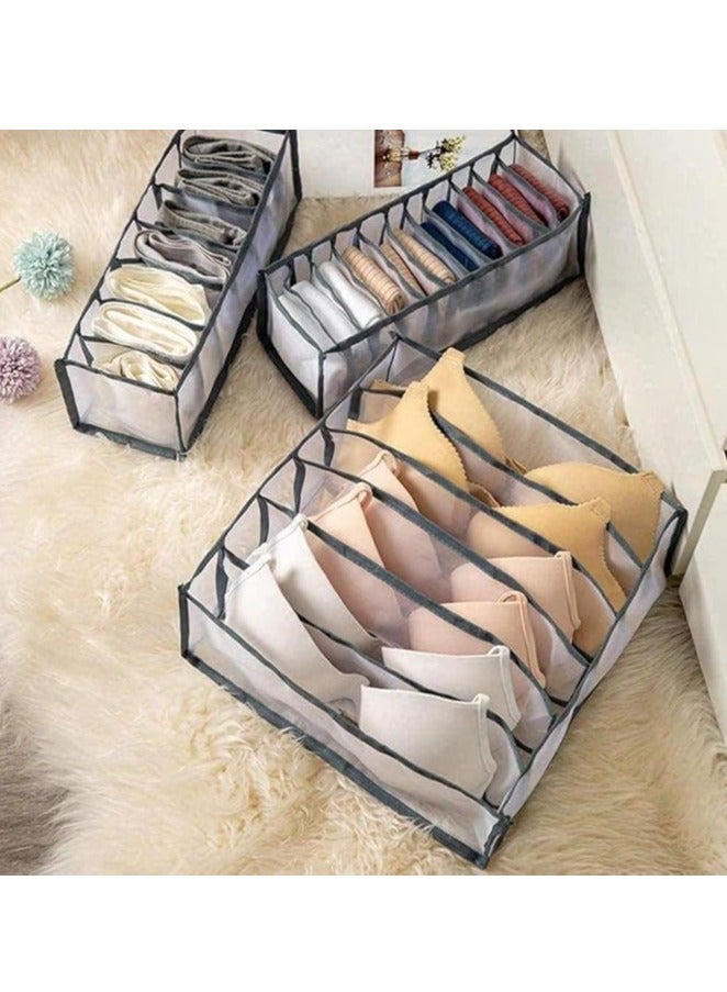 3 Pack Underwear Storage Organizer, Mesh Clothes Drawer Organiser Foldable Storage Box Compartment, Multi-Grid Cabinet Organizers Divider Box for Organizing Bras Socks Ties Belts (3 Pack, Grey) ﻿  - Image 2