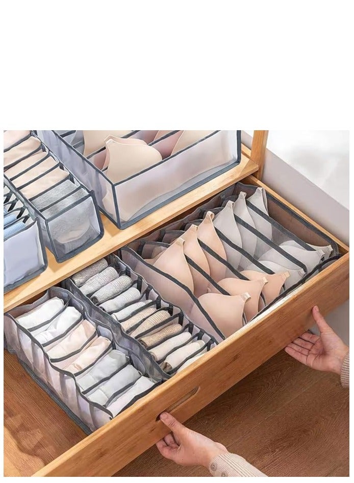 3 Pack Underwear Storage Organizer, Mesh Clothes Drawer Organiser Foldable Storage Box Compartment, Multi-Grid Cabinet Organizers Divider Box for Organizing Bras Socks Ties Belts (3 Pack, Grey) ﻿  - Image 4