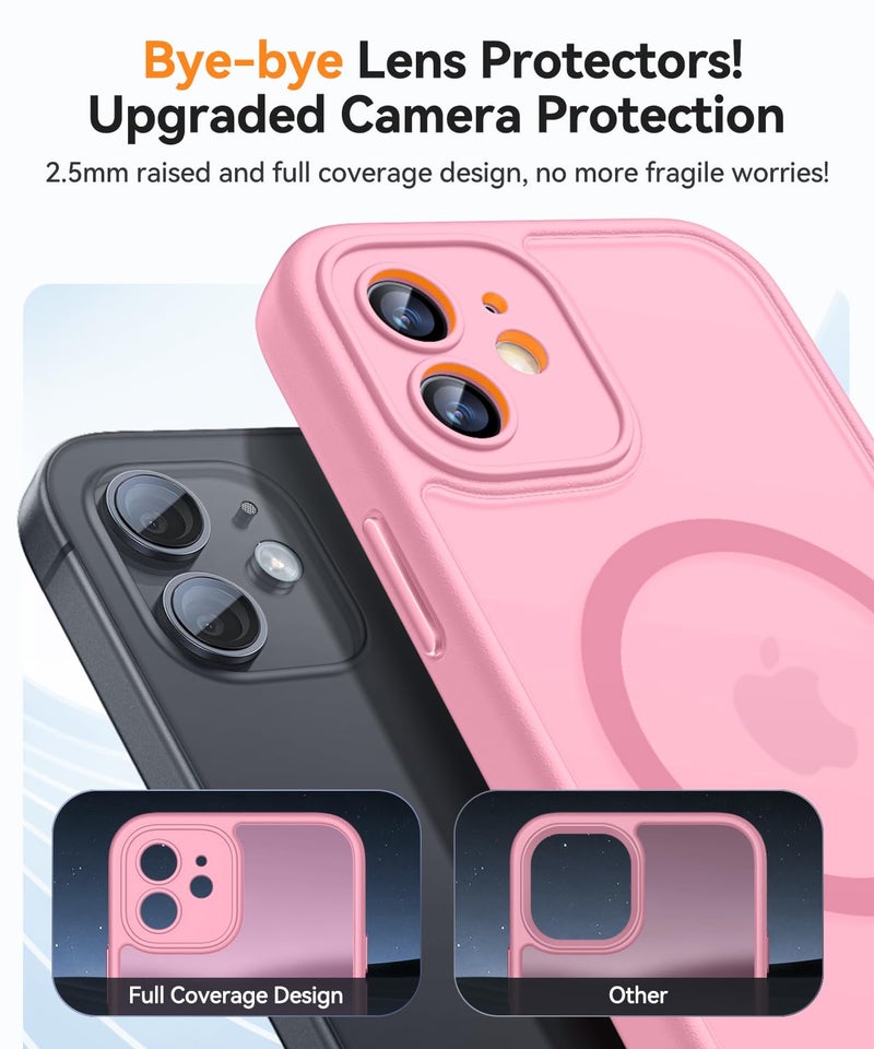 CANSHN Magnetic for iPhone 12 Mini Case, Upgraded [Full Camera Protection] [Compatible with Magsafe] [Translucent Matte] Shockproof Protective Phone Case for iPhone 12 Mini 5.4" - Pink - Image 3
