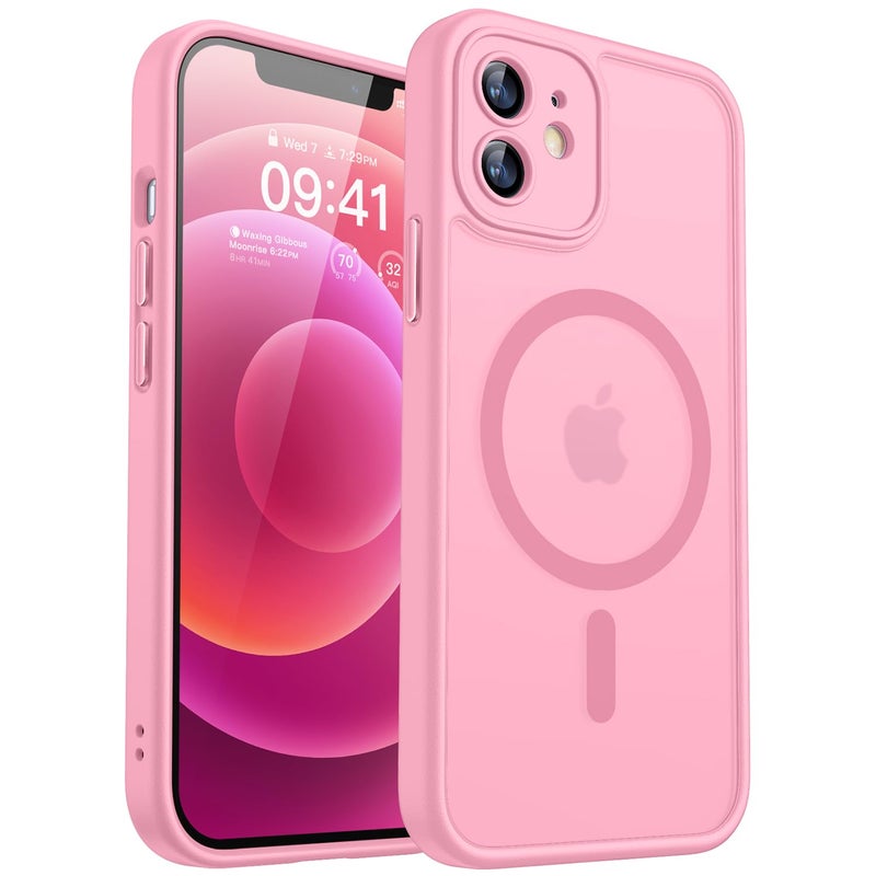 CANSHN Magnetic for iPhone 12 Mini Case, Upgraded [Full Camera Protection] [Compatible with Magsafe] [Translucent Matte] Shockproof Protective Phone Case for iPhone 12 Mini 5.4" - Pink - Image 1