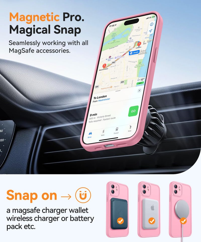 CANSHN Magnetic for iPhone 12 Mini Case, Upgraded [Full Camera Protection] [Compatible with Magsafe] [Translucent Matte] Shockproof Protective Phone Case for iPhone 12 Mini 5.4" - Pink - Image 4