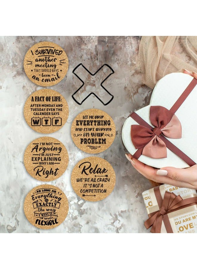 Homythe Office Gifts for Coworkers, Novelty Gifts for New Colleagues Employees Boss, Funny Office Desk Coasters, 6 Pcs Drink Coasters with Metal Holder, Birthday Housewarming Gifts for Men Women - Image 3