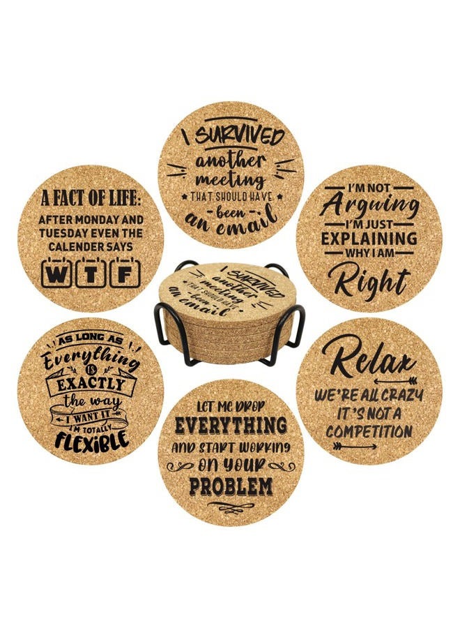 Homythe Office Gifts for Coworkers, Novelty Gifts for New Colleagues Employees Boss, Funny Office Desk Coasters, 6 Pcs Drink Coasters with Metal Holder, Birthday Housewarming Gifts for Men Women - Image 1