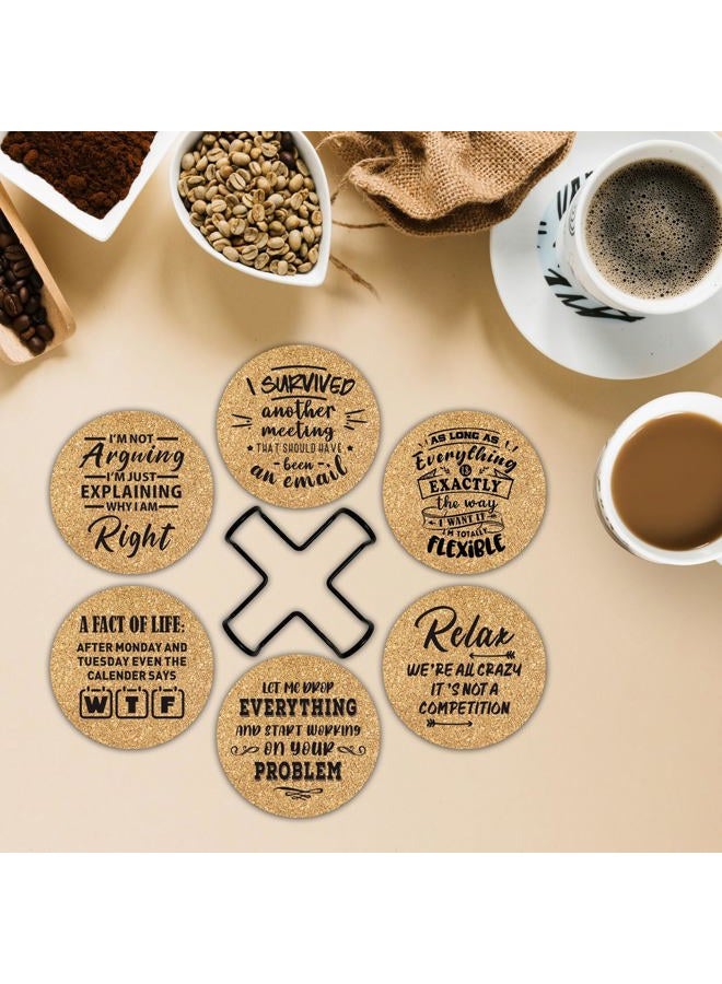 Homythe Office Gifts for Coworkers, Novelty Gifts for New Colleagues Employees Boss, Funny Office Desk Coasters, 6 Pcs Drink Coasters with Metal Holder, Birthday Housewarming Gifts for Men Women - Image 4