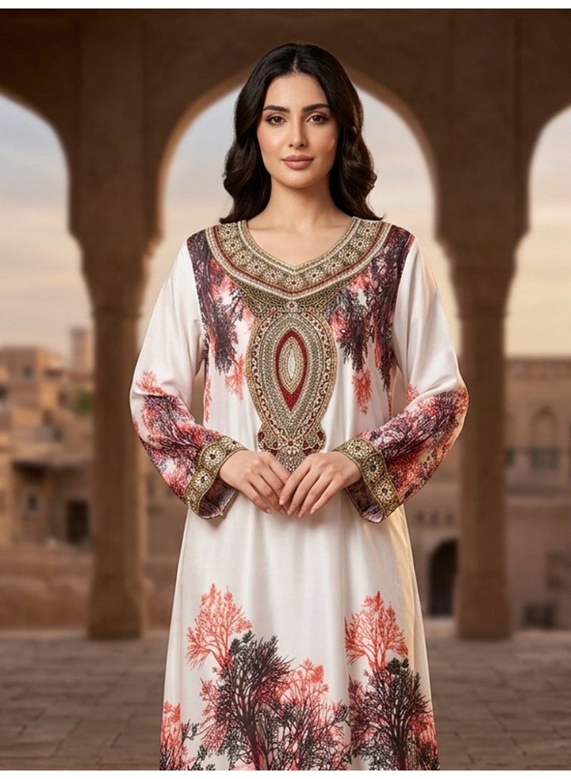 Alaya Women Floral Embroidered Chiffon Kaftan-AL3830A - Image 1