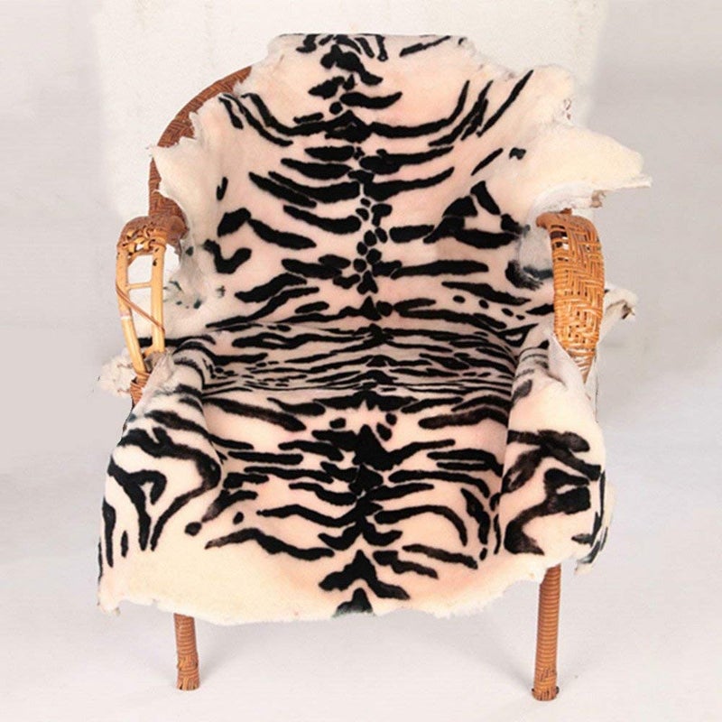 yingda1992 Area Rug Chic Style White Tiger Leopard Printed Australia Sheepskin Rug Soft Plush Throw Lambskin Rug Fits Perfectly in Living Room/Bed Room or as a Couch Decor One Pelt - Image 1
