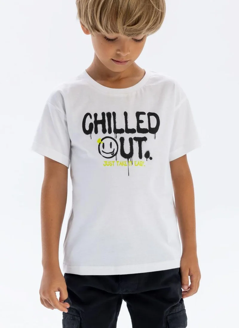 MINOTI Boys t-shirt graphic contrast neck white