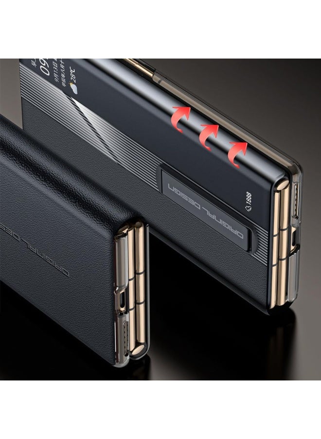 general Slim Case for Huawei Mate XTs, Genuine Leather Flip View Business Cover with Adjustable Stand Camera Protector Phone Case - Image 2