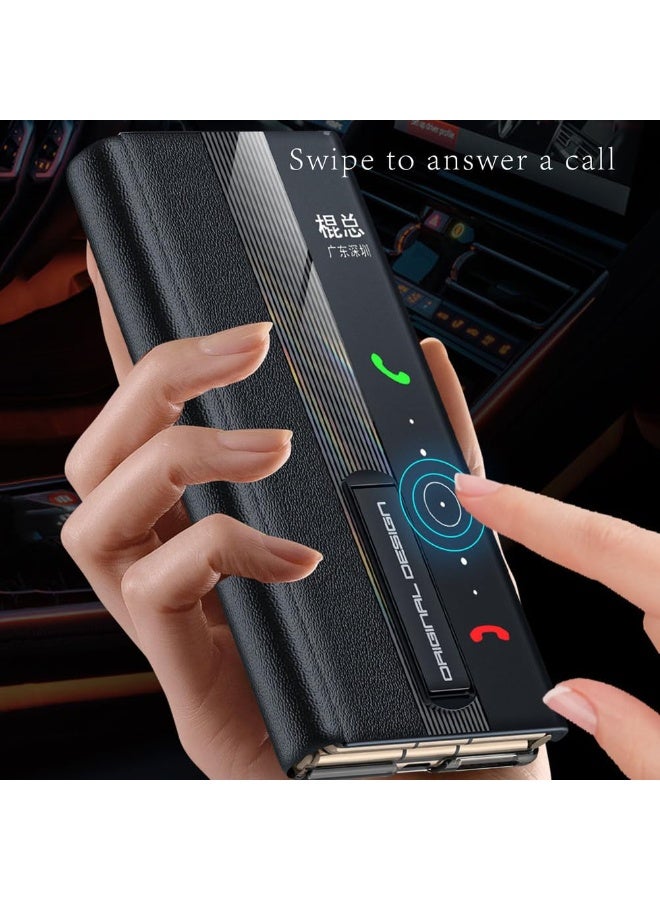 general Slim Case for Huawei Mate XTs, Genuine Leather Flip View Business Cover with Adjustable Stand Camera Protector Phone Case - Image 3