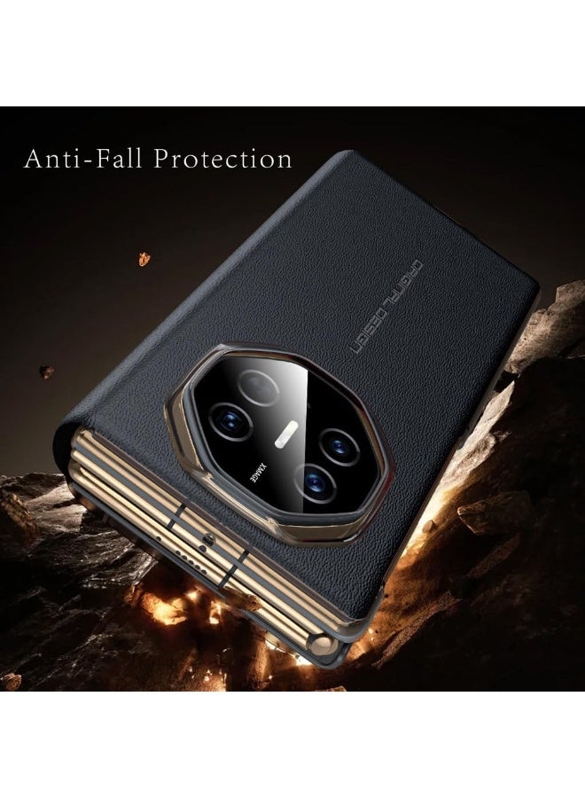 general Slim Case for Huawei Mate XTs, Genuine Leather Flip View Business Cover with Adjustable Stand Camera Protector Phone Case - Image 5