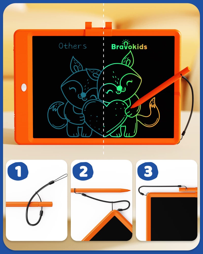 Bravokids LCD Writing Tablet for 3-8 Year Olds - 10 Inch Doodle Board Electronic Drawing Pad, Educational Gift for Kids (Orange) - Image 2
