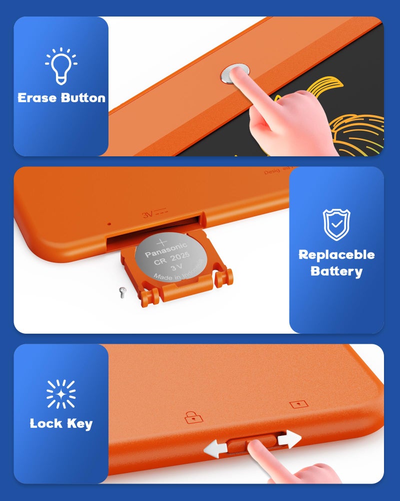 Bravokids LCD Writing Tablet for 3-8 Year Olds - 10 Inch Doodle Board Electronic Drawing Pad, Educational Gift for Kids (Orange) - Image 3