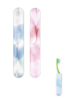 Generic 2 Pcs Portable Watercolor Gradient Travel Toothbrush Case, Strong Durable Food Grade PP Plastic Toothbrush Storage Holder, Bottom Vent Hole Dustproof Toothbrush Holder (Pink+Blue)  - Image 1