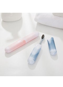 Generic 2 Pcs Portable Watercolor Gradient Travel Toothbrush Case, Strong Durable Food Grade PP Plastic Toothbrush Storage Holder, Bottom Vent Hole Dustproof Toothbrush Holder (Pink+Blue)  - Image 5