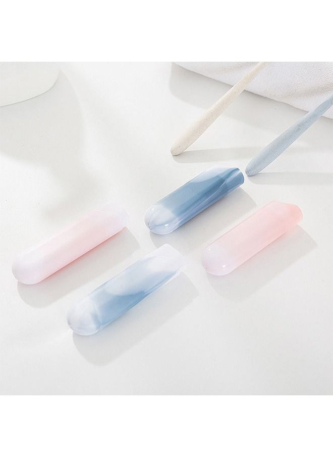 2 Pcs Portable Watercolor Gradient Travel Toothbrush Case, Strong Durable Food Grade PP Plastic Toothbrush Storage Holder, Bottom Vent Hole Dustproof Toothbrush Holder (Pink+Blue)