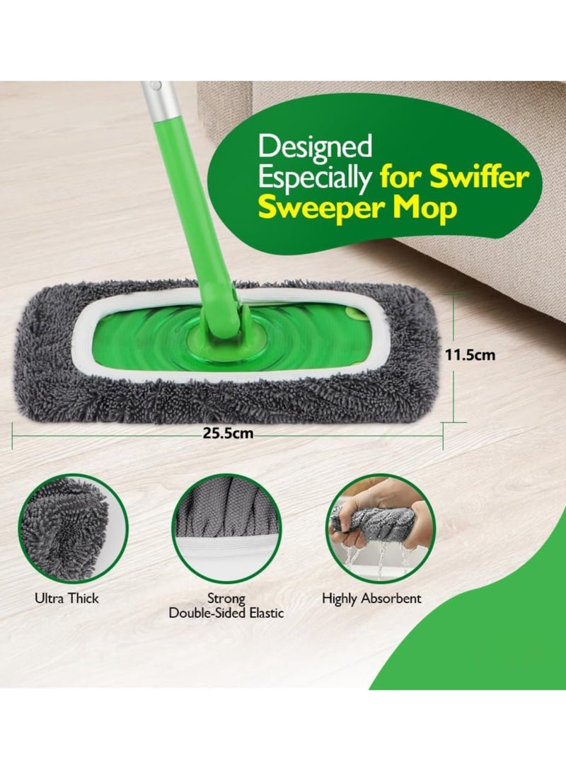 2 Pack Washable Sweeper Pads, Reusable Cotton Mop Refills Eco-Friendly Mop Pad, Wet And Dry Use, Replacement Durable Dust Mop Covers, Multipurpose Floor Cleaning Pads Cotton Mop Refills for Swiffer, Grey(Mop Not Included)  - Image 2