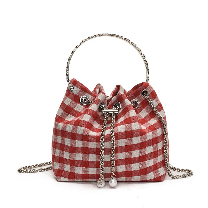 Mini Bucket Plaid Chain New Trendy Shoulder Bag Small Korean Version Versatile Chain Crossbody Bag - Image 1