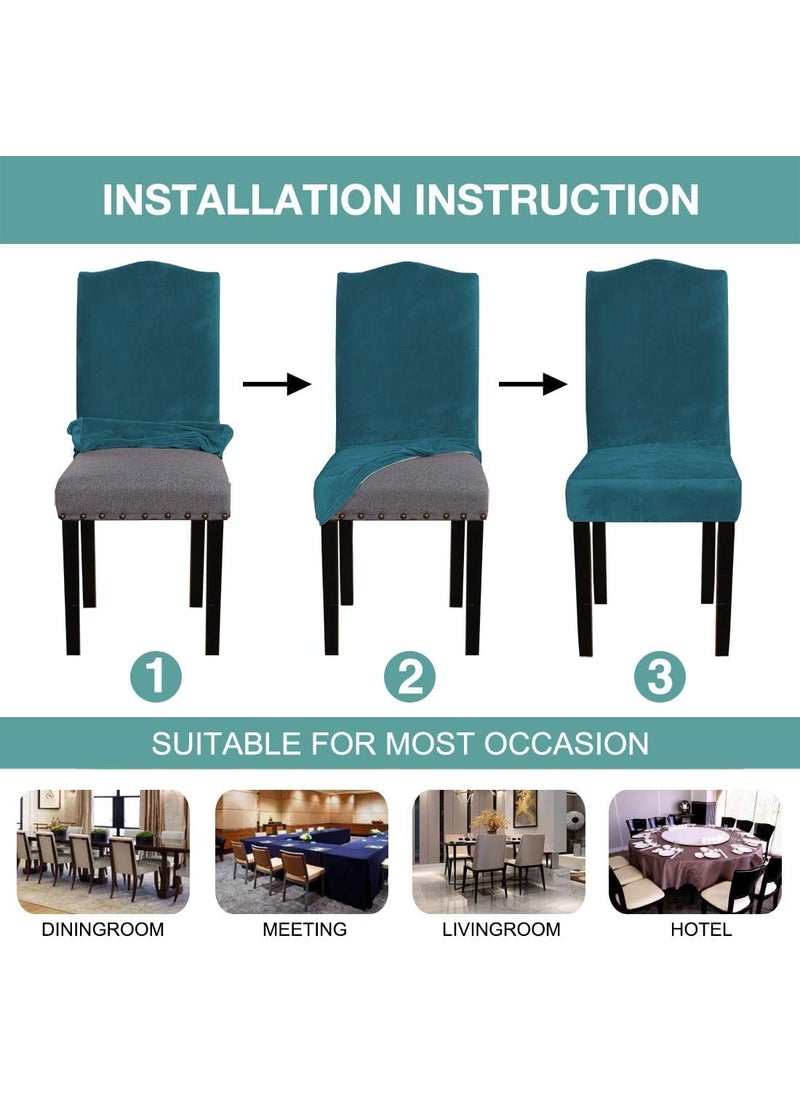 Styleys Styleys Velvet Dining Chair Covers Stretch Chair Covers for Dining Room Chair Protector Covers Slipcover Chair Covers Pack of 6 Deep Teal VEMC14  - Image 5