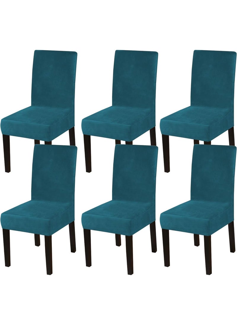 Styleys Styleys Velvet Dining Chair Covers Stretch Chair Covers for Dining Room Chair Protector Covers Slipcover Chair Covers Pack of 6 Deep Teal VEMC14  - Image 1