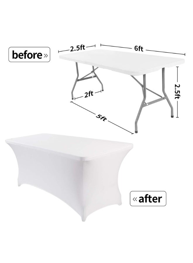 Bukela 6ft Stretch Spandex Table Cover for Standard Folding Tables - Universal Rectangular Fitted Tablecloth Protector for Wedding, Banquet and Party （White, 96 Length x 30 Width x 30 Height Inches） - Image 2