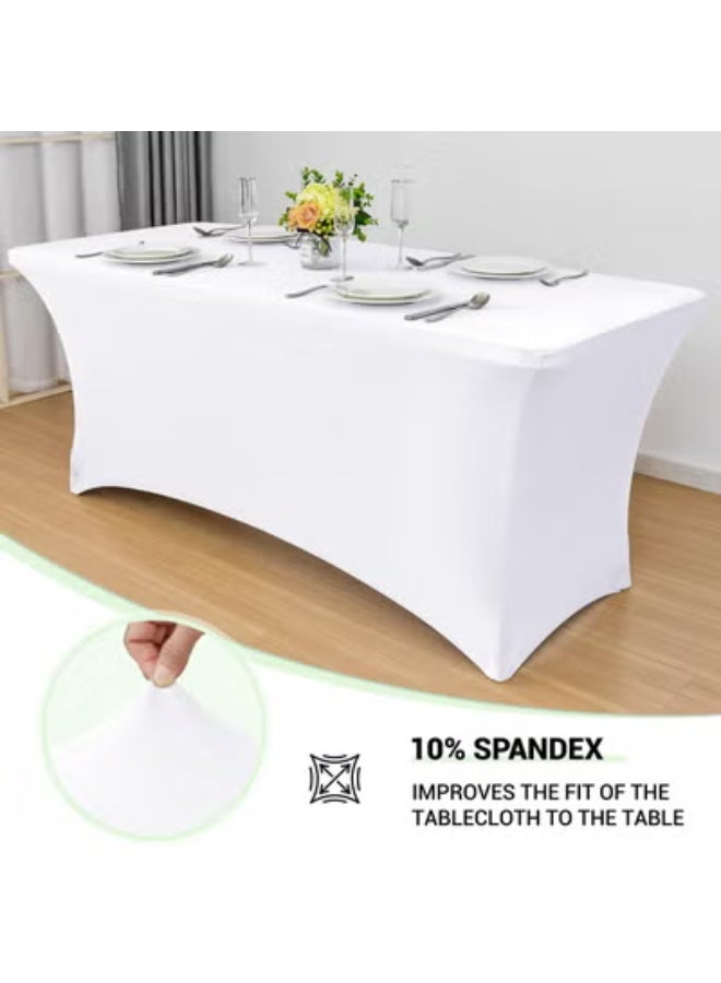 Bukela 6ft Stretch Spandex Table Cover for Standard Folding Tables - Universal Rectangular Fitted Tablecloth Protector for Wedding, Banquet and Party （White, 96 Length x 30 Width x 30 Height Inches） - Image 1