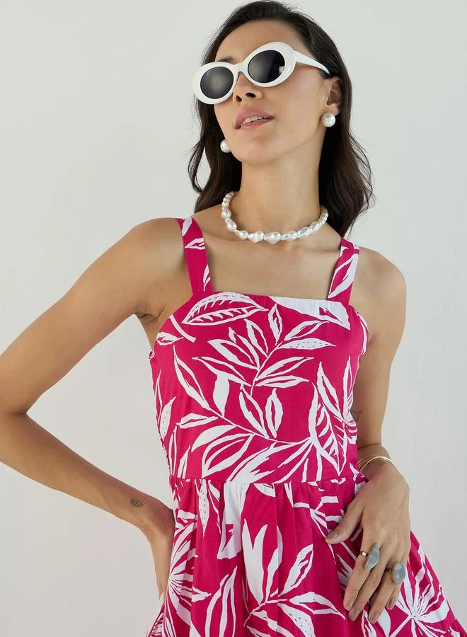 SASSAFRAS Floral Print Strappy Fit & Flare Mini Dress by Styli