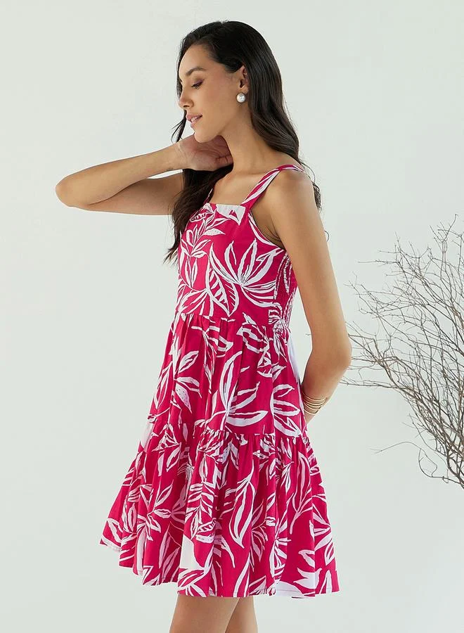 SASSAFRAS Floral Print Strappy Fit & Flare Mini Dress by Styli