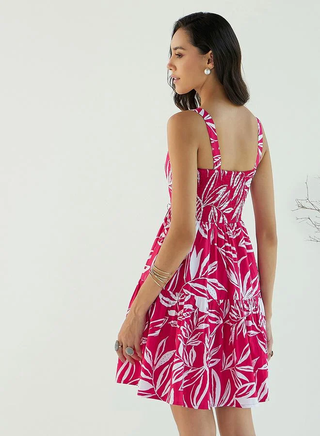 SASSAFRAS Floral Print Strappy Fit & Flare Mini Dress by Styli