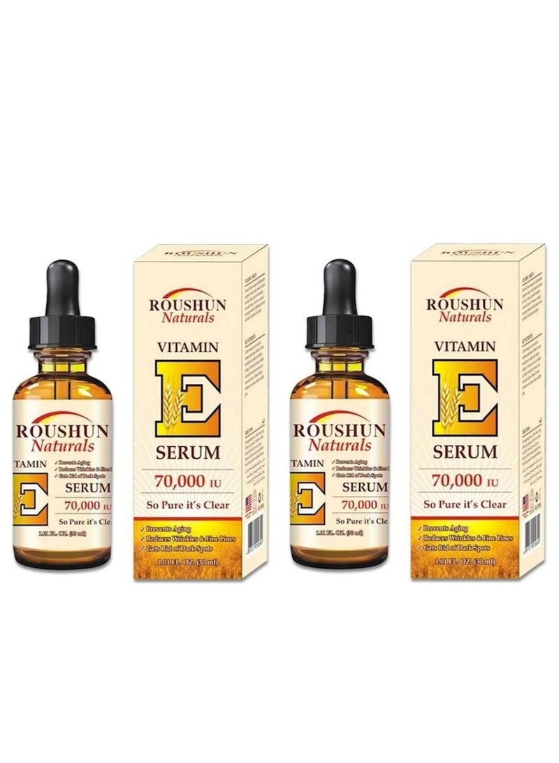 Roushun Vitamin E Serum 30ml Pack of 2 – Ultra Pure 70,000 IU Anti-Aging Face Serum for Wrinkle Reduction, Fine Lines, Dark Spot Removal & Deep Hydration
