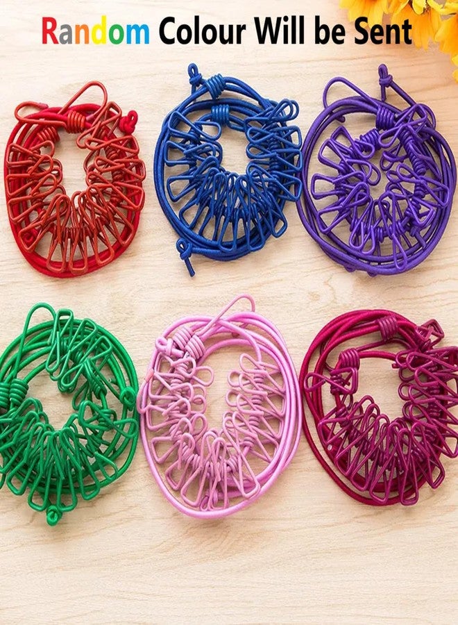 ABlue Clipper Cloth Drying Rope | Clothesline |Elastic Hanging Rope| Portable Retractable Clothesline for Drying Clothes| Kapde Sukhane ki Rassi | Includes 12 Clips & Both Side Hooks (Pack of 2) - Image 2