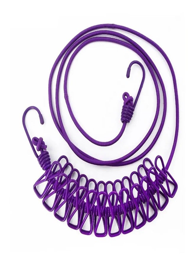 ABlue Clipper Cloth Drying Rope | Clothesline |Elastic Hanging Rope| Portable Retractable Clothesline for Drying Clothes| Kapde Sukhane ki Rassi | Includes 12 Clips & Both Side Hooks (Pack of 2) - Image 1