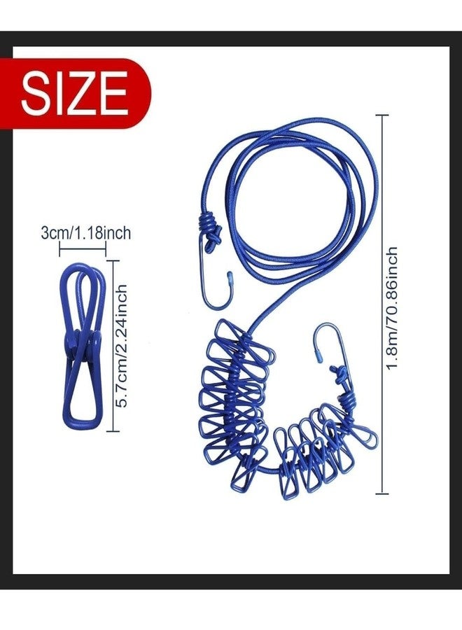 ABlue Clipper Cloth Drying Rope | Clothesline |Elastic Hanging Rope| Portable Retractable Clothesline for Drying Clothes| Kapde Sukhane ki Rassi | Includes 12 Clips & Both Side Hooks (Pack of 2) - Image 5