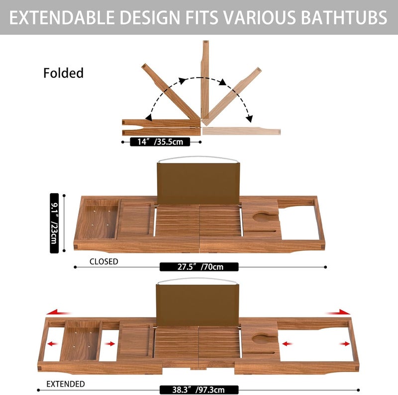 BAMBUROBA Premium Teak Bathtub Tray Caddy, Expandable Wooden Bath Tray for Tub,Luxury Bathroom Accessories,Great House Warming, Anniversary & Wedding and Birthday Gifts - Image 5