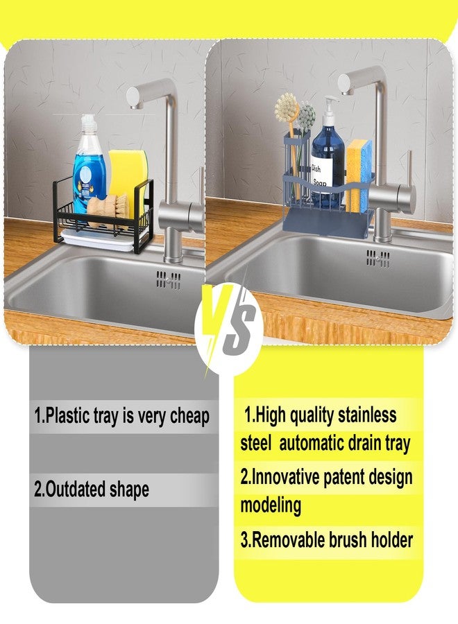 Fssvcd Maifan Sink Caddy Sponge Holder for Kitchen with Brush Holder and Stainless Steel Self Drain Tray, Rustproof Kitchen Sink Organizer for Sponge, Soap Dispenser Storage Accessories Grey Blue - Image 4