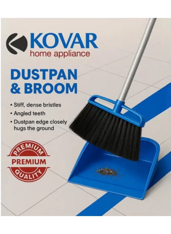 kovar مجموعة كوفار من المكنسة والجاروف مع شعيرات كثيفة وصلبة ومقبض طويل - Image 3