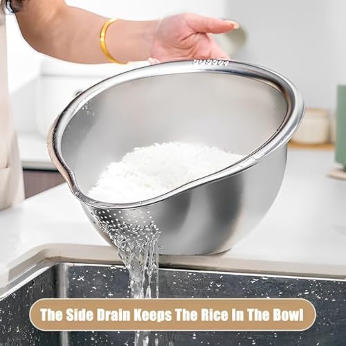 KRESHU 4-in-1 Rice Washer Strainer Bowl SUS 304 Aluminium Material | Side Drainers Small Colander for Cleaning and Rinsing Fruits, Vegetables & Beans | Strainer with Stable Adhesive Hook (Pack of 1) - Image 5
