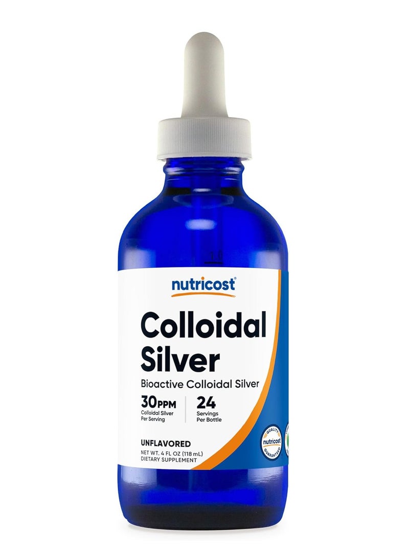 الفضة الغروية 4 أوقية 30 جزء في المليون - زجاجات زجاجية زرقاء الكوبالت، الفضة الغروية النشطة بيولوجيًا - Image 1