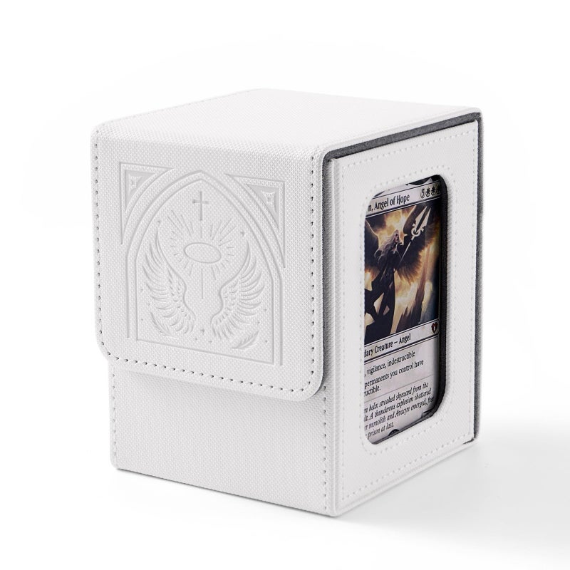 Venssu MTG Deck Box with Commander Display, Angel Card Deck Case Fits 100 Double Sleeved Cards, TCG Card Storage Box with 2 Dividers and 1 Toploader (White and Grey) - Image 1