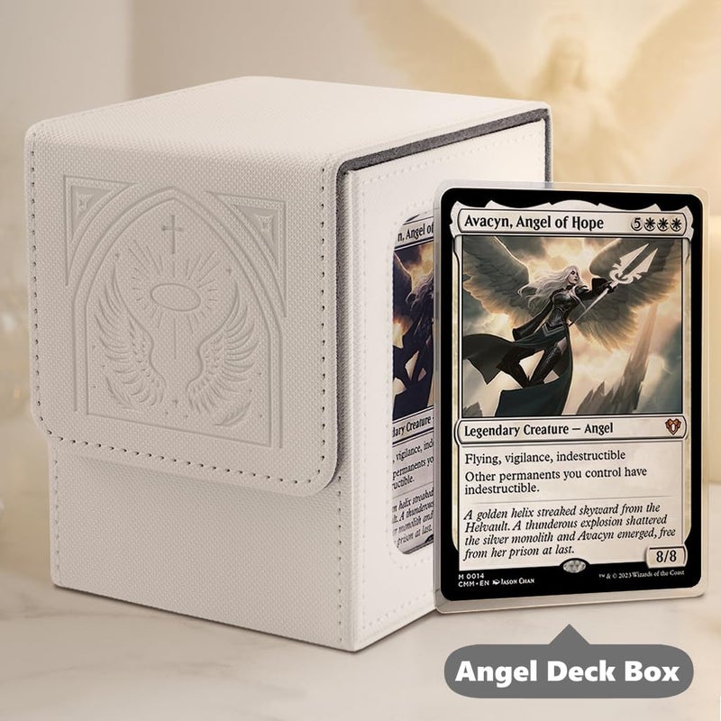 Venssu MTG Deck Box with Commander Display, Angel Card Deck Case Fits 100 Double Sleeved Cards, TCG Card Storage Box with 2 Dividers and 1 Toploader (White and Grey) - Image 3