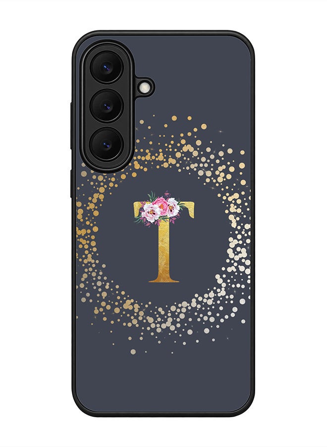 Stylizedd Rugged Case for Samsung Galaxy S26 FE- Slim Fit Hybrid Rubber Cover Floral Monogram - T (Grey)