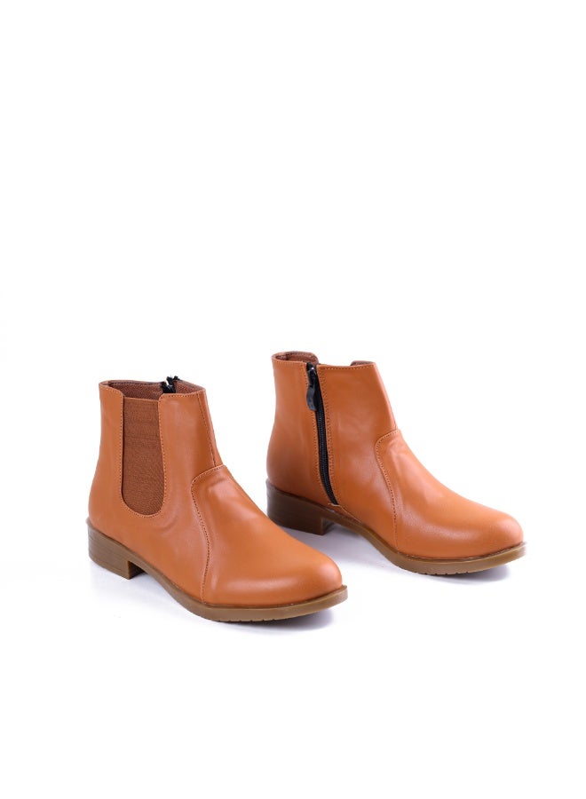 لايف ستيلاش  حذاء كاحل مسطح  من الجلد مع استيك انيق G-34 - هافان - Image 1