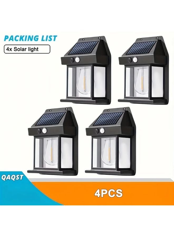 4 قطع أضواء جدار تعمل بالطاقة الشمسية مع مستشعر حركة للإضاءة الخارجية والأمنية - Image 1