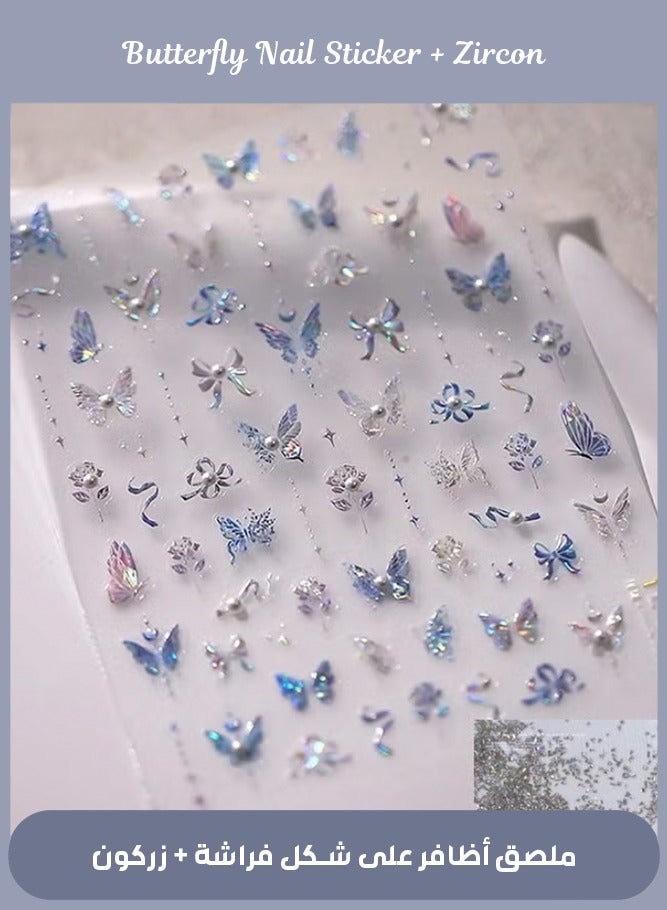 TENSOR 5D Pearl Crystal Butterfly Magic Nail Sticker with 100 Zircon Diamonds , Suitable for DIY Nail Sticker - Image 1