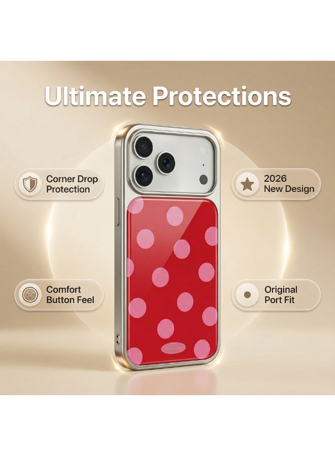 كفر متوافق مع آيفون 17 برو ماكس، جراب بنمط نقاط (بولكا دوت) بتصميم جمالي لطيف للفتيات والنساء، غطاء حماية سميك مقاوم للصدمات ومضاد للاصفرار - وردي صارخ - Image 2